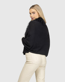 Select Cashmere and Merino Wool Blend Stole with Select Mongolian Lamb Trim | Black (V2)