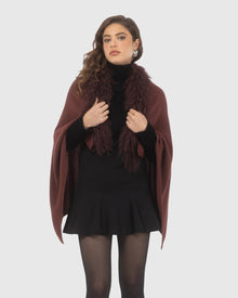 Select Cashmere and Merino Wool Blend Stole with Select Mongolian Lamb Trim | Burgundy