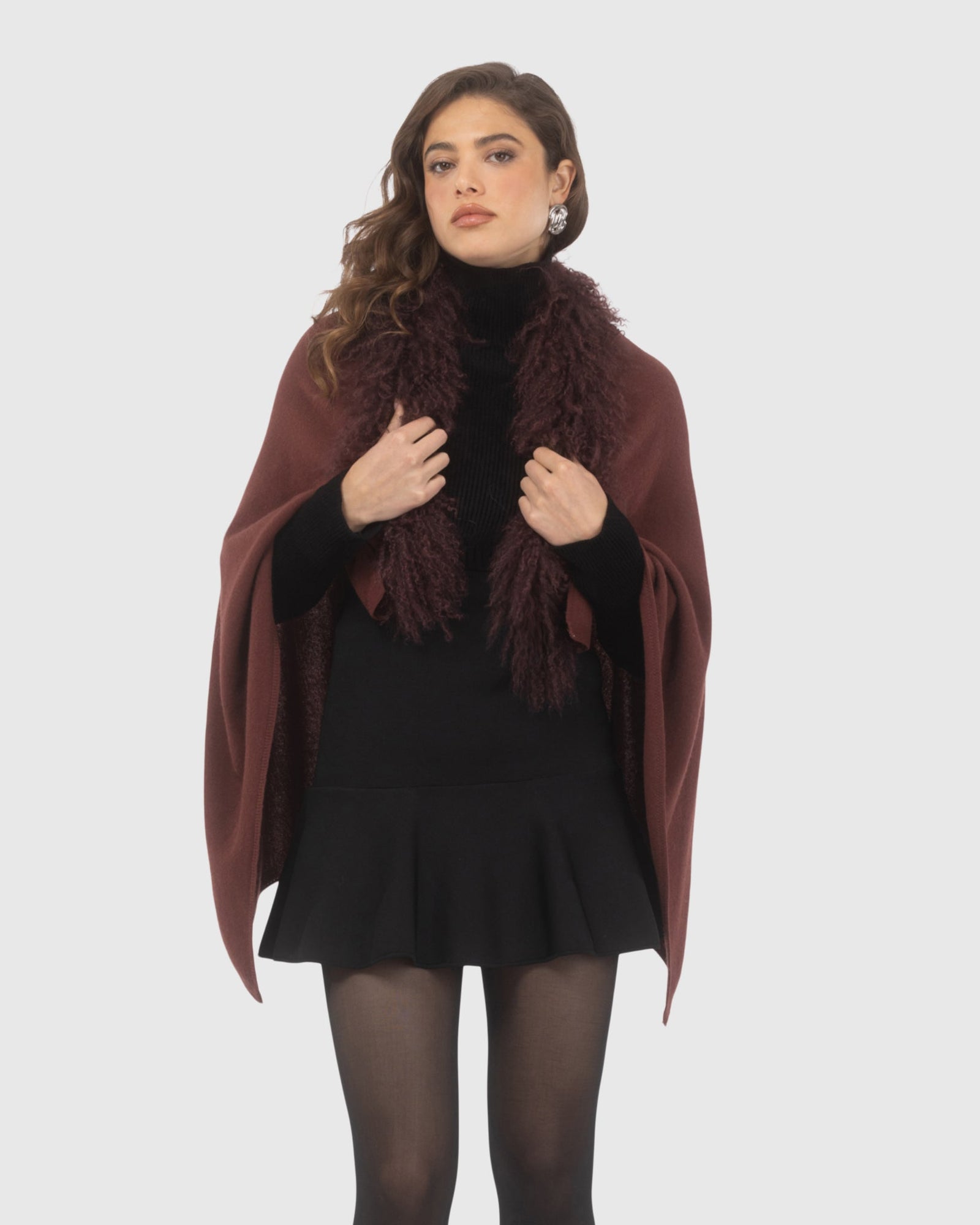 Select Cashmere and Merino Wool Blend Stole with Select Mongolian Lamb Trim | Burgundy
