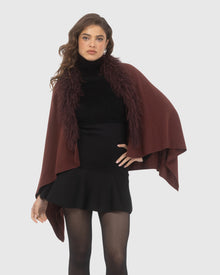 Select Cashmere and Merino Wool Blend Stole with Select Mongolian Lamb Trim | Burgundy
