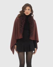 Select Cashmere and Merino Wool Blend Stole with Select Mongolian Lamb Trim | Burgundy
