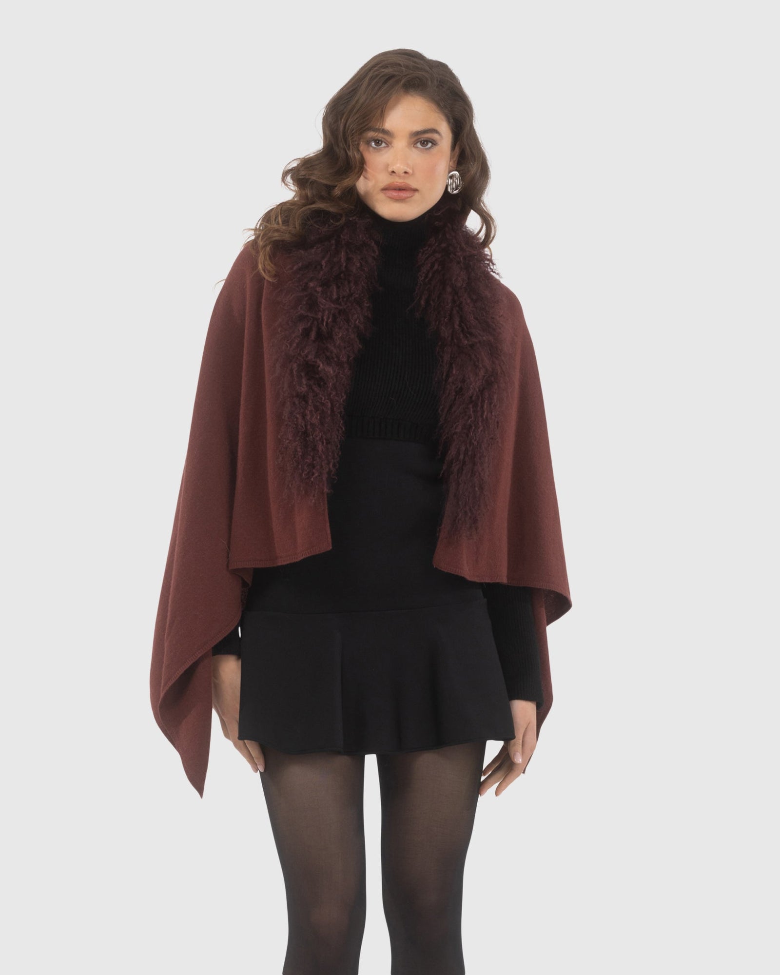 Select Cashmere and Merino Wool Blend Stole with Select Mongolian Lamb Trim | Burgundy