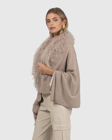 Select Cashmere and Merino Wool Blend Stole with Select Mongolian Lamb Trim | Cappuccino