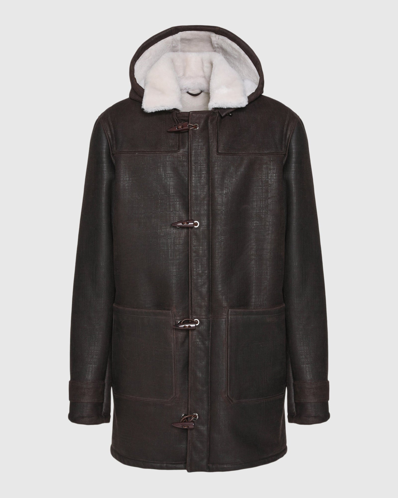 Men | Merino Shearling Lamb Parka | Brown Pattern/White