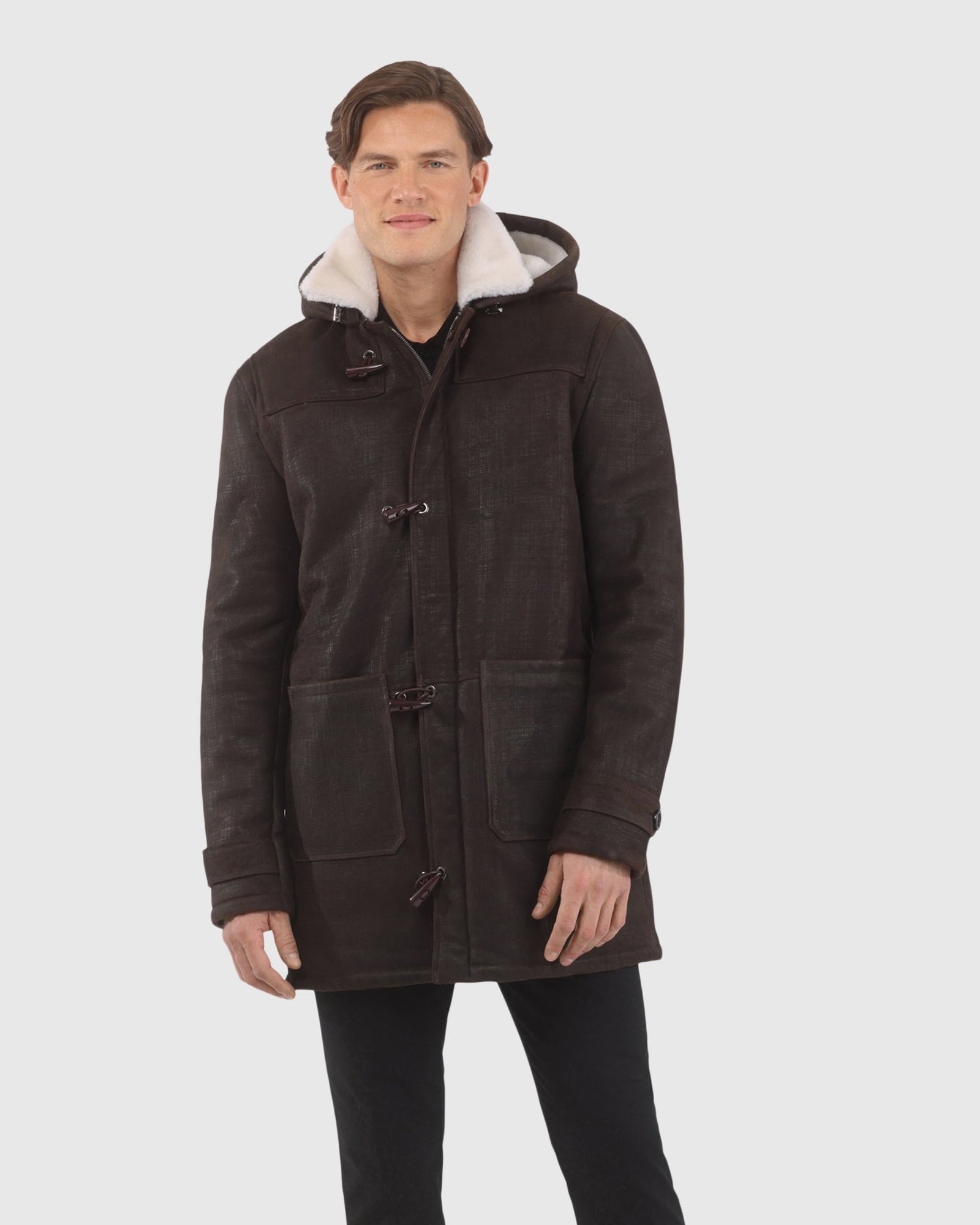 Men | Merino Shearling Lamb Parka | Brown Pattern/White