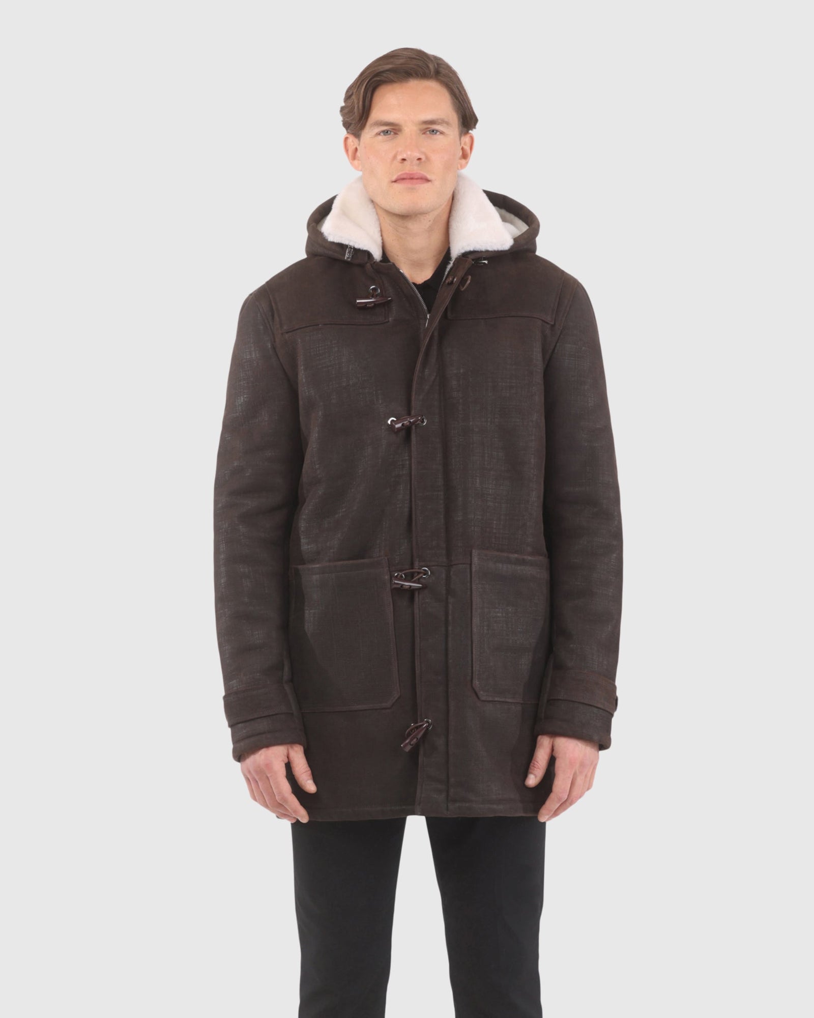 Men | Merino Shearling Lamb Parka | Brown Pattern/White