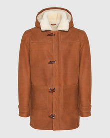 Men | Merino Shearling Lamb Parka | Cognac Pattern/White