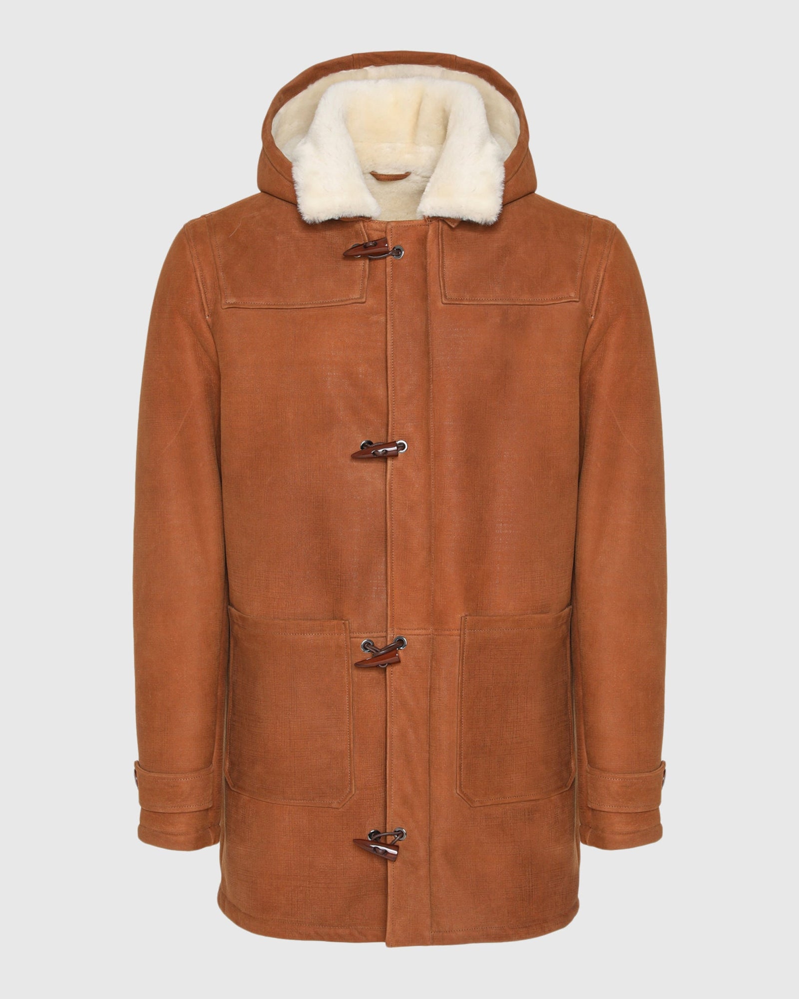 Men | Merino Shearling Lamb Parka | Cognac Pattern/White