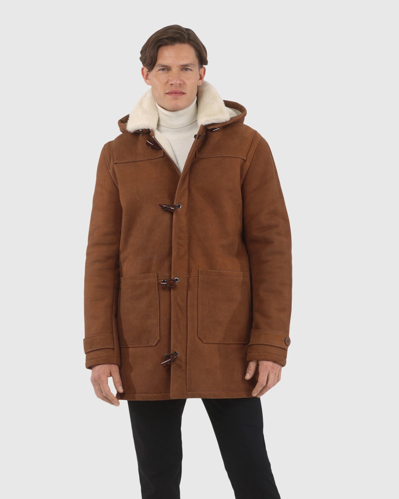 Men | Merino Shearling Lamb Parka | Cognac Pattern/White