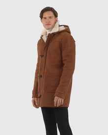 Men | Merino Shearling Lamb Parka | Cognac Pattern/White