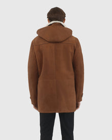 Men | Merino Shearling Lamb Parka | Cognac Pattern/White