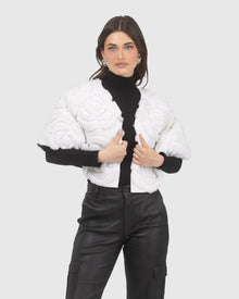 Select Shearling Lamb and Suede Floral Embroidered Stole Reversible To Loro Piana Cashmere and Wool | White/Black