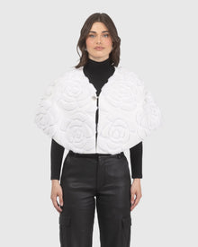 Select Shearling Lamb and Suede Floral Embroidered Stole Reversible To Loro Piana Cashmere and Wool | White/Black