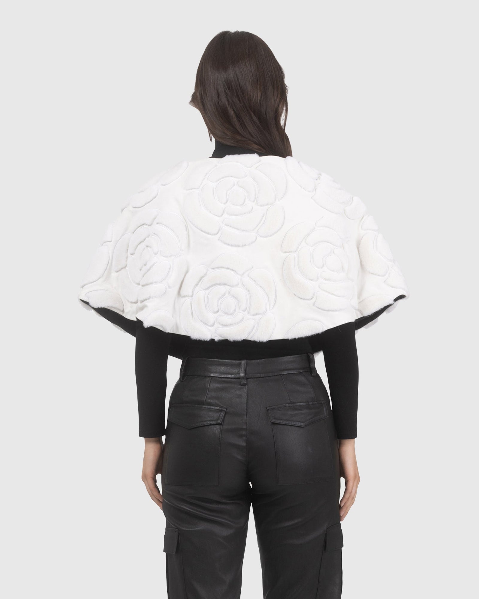 Select Shearling Lamb and Suede Floral Embroidered Stole Reversible To Loro Piana Cashmere and Wool | White/Black