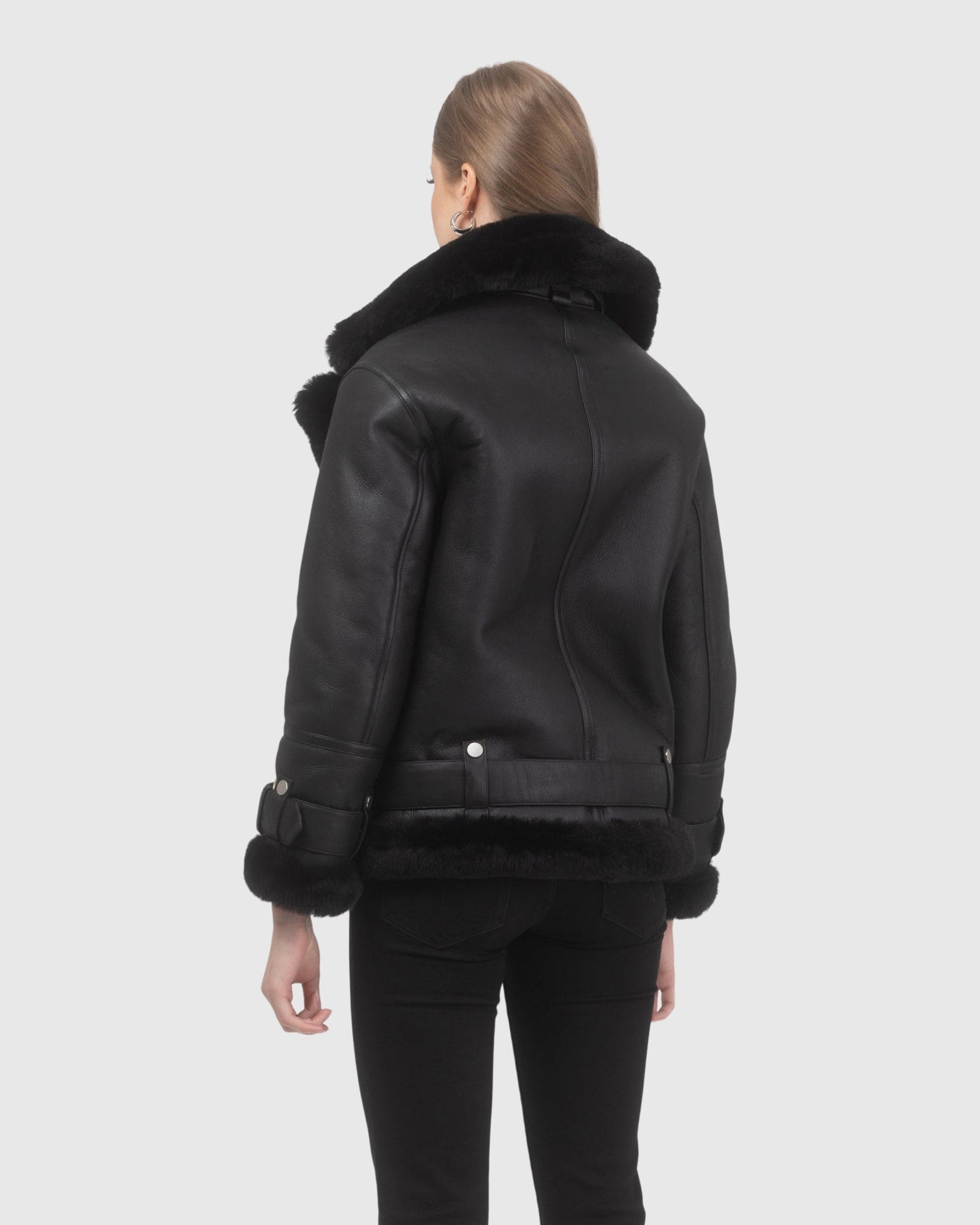 Genuine British Shearling Lamb, Hide To Heavy Wool Moto Jacket | Black