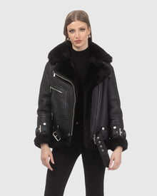 Genuine British Shearling Lamb, Hide To Heavy Wool Moto Jacket | Black