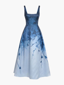 Floral Printed Mikado Midi Dress | Blue