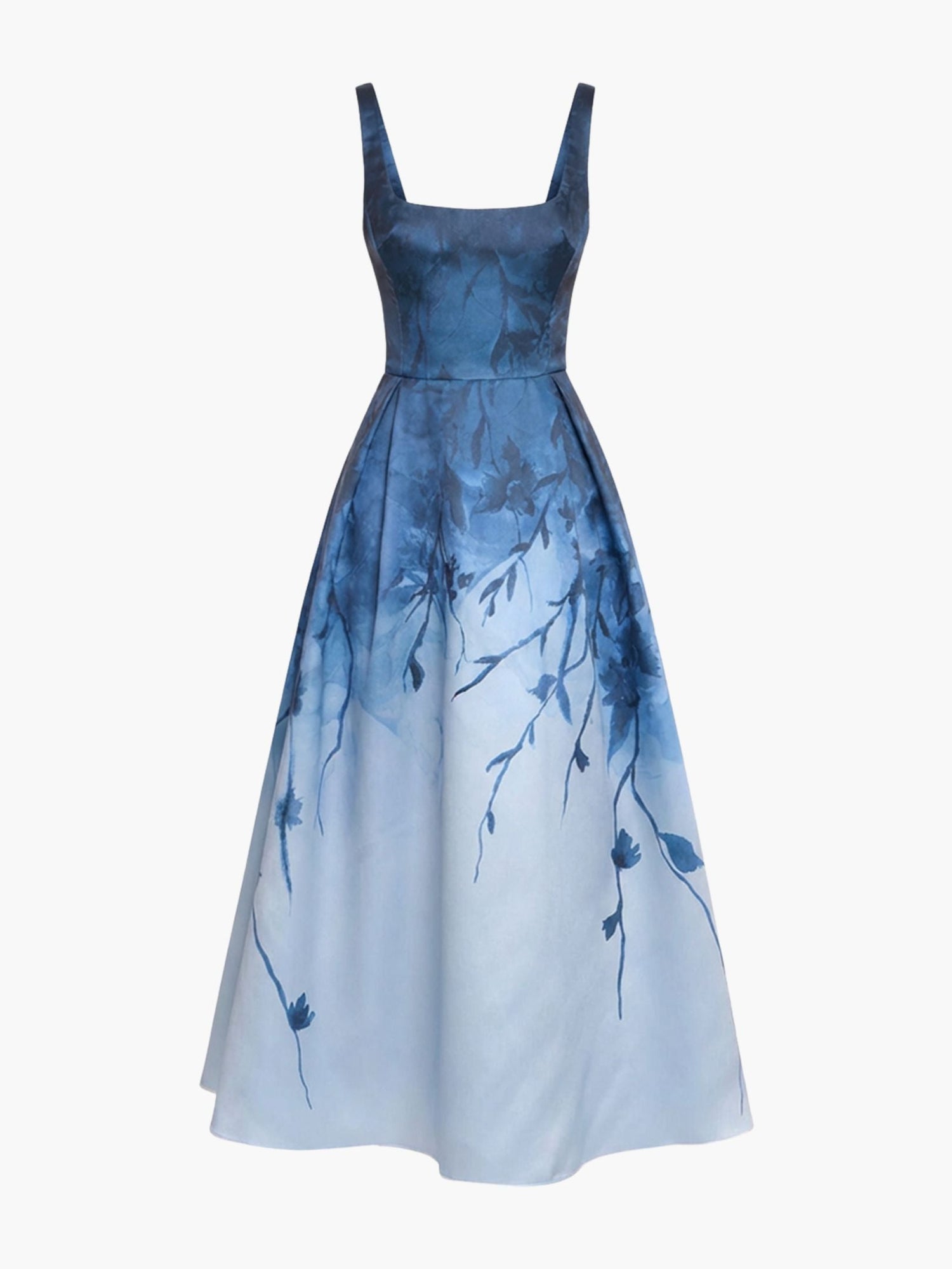 Floral Printed Mikado Midi Dress | Blue