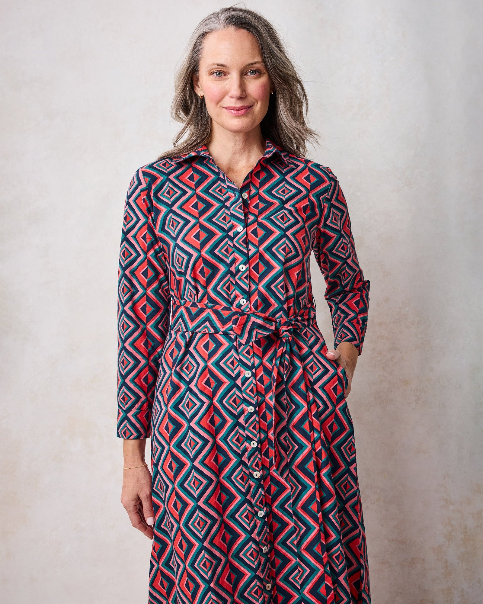 Kaleidoscope Diamond - Monaco Dress - Navy/Red - Printfresh
