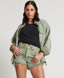 Outlaws Low Waist Mid Length Denim Shorts | Khaki