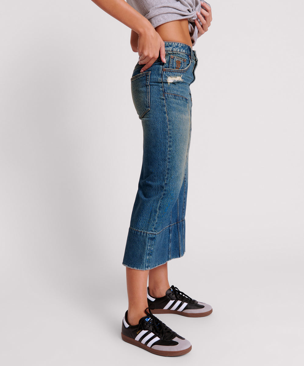 Cassidy Mid Waist Long Denim Column Skirt | Gritty Blue