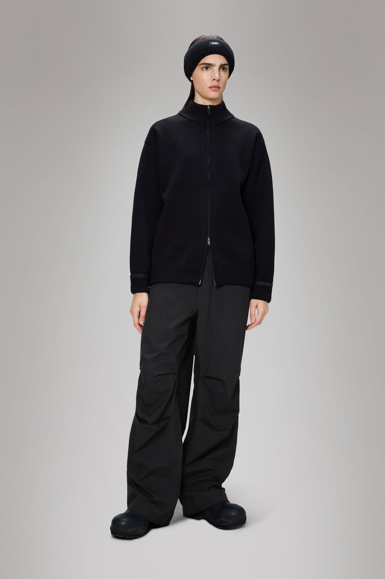 RAINS Sowa Knit Zip Cardigan Black Long Sleeve