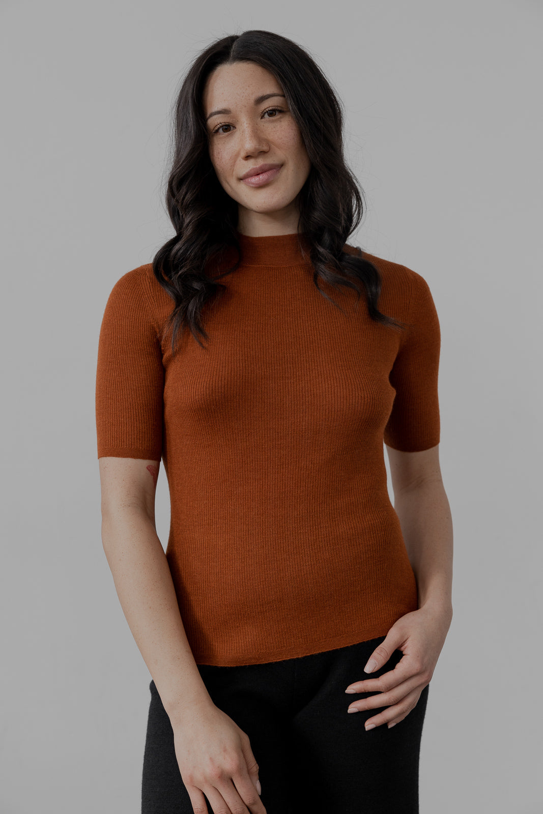 Mock Ribbed Pullover In Ultra Fine Alpaca Silk | Rust
