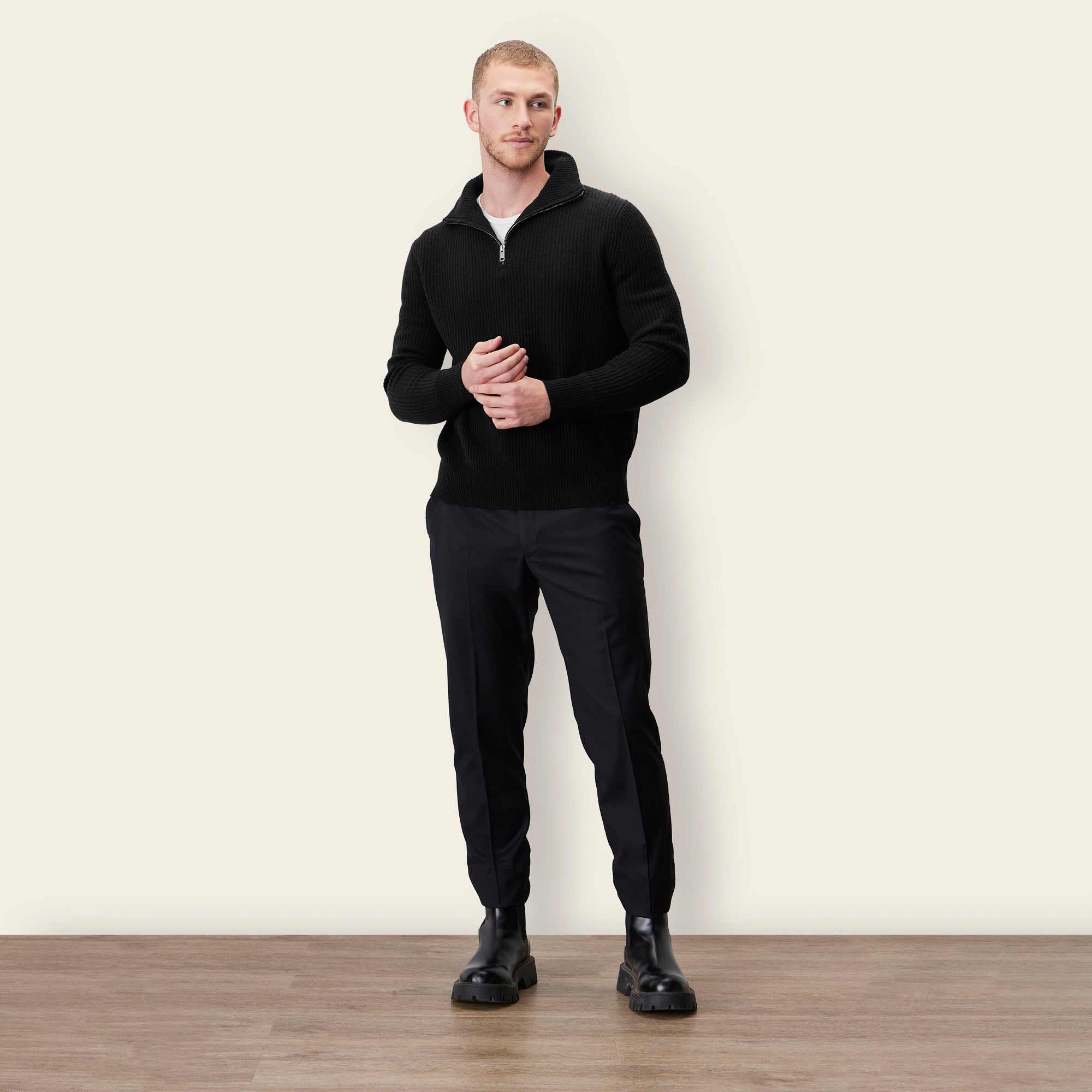 Shane Cashmere Quarter Zip Pullover | Black | Mens