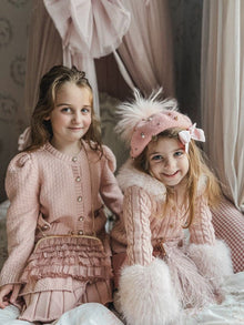 Baby Girls | Cableknit Faux Fur Cotton Cardigan | Pink