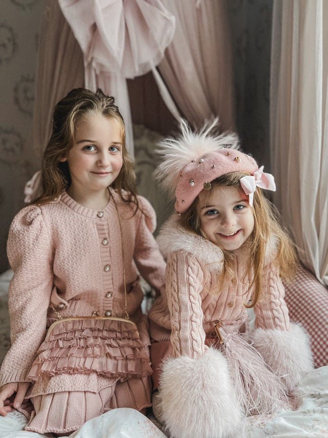 Baby Girls | Cableknit Faux Fur Cotton Cardigan | Pink