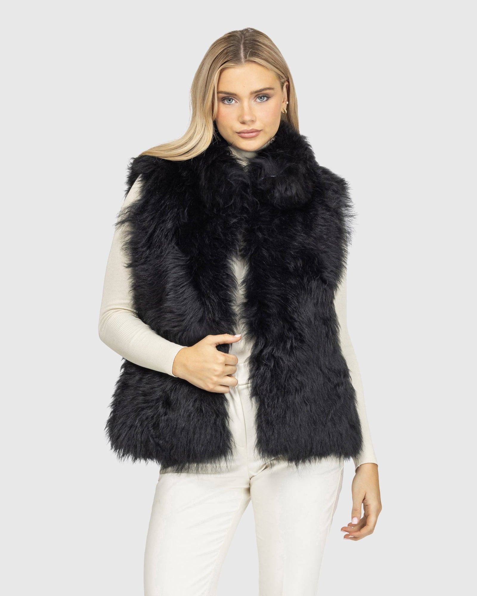 Select Lamb Vest With Stand Collar | Black