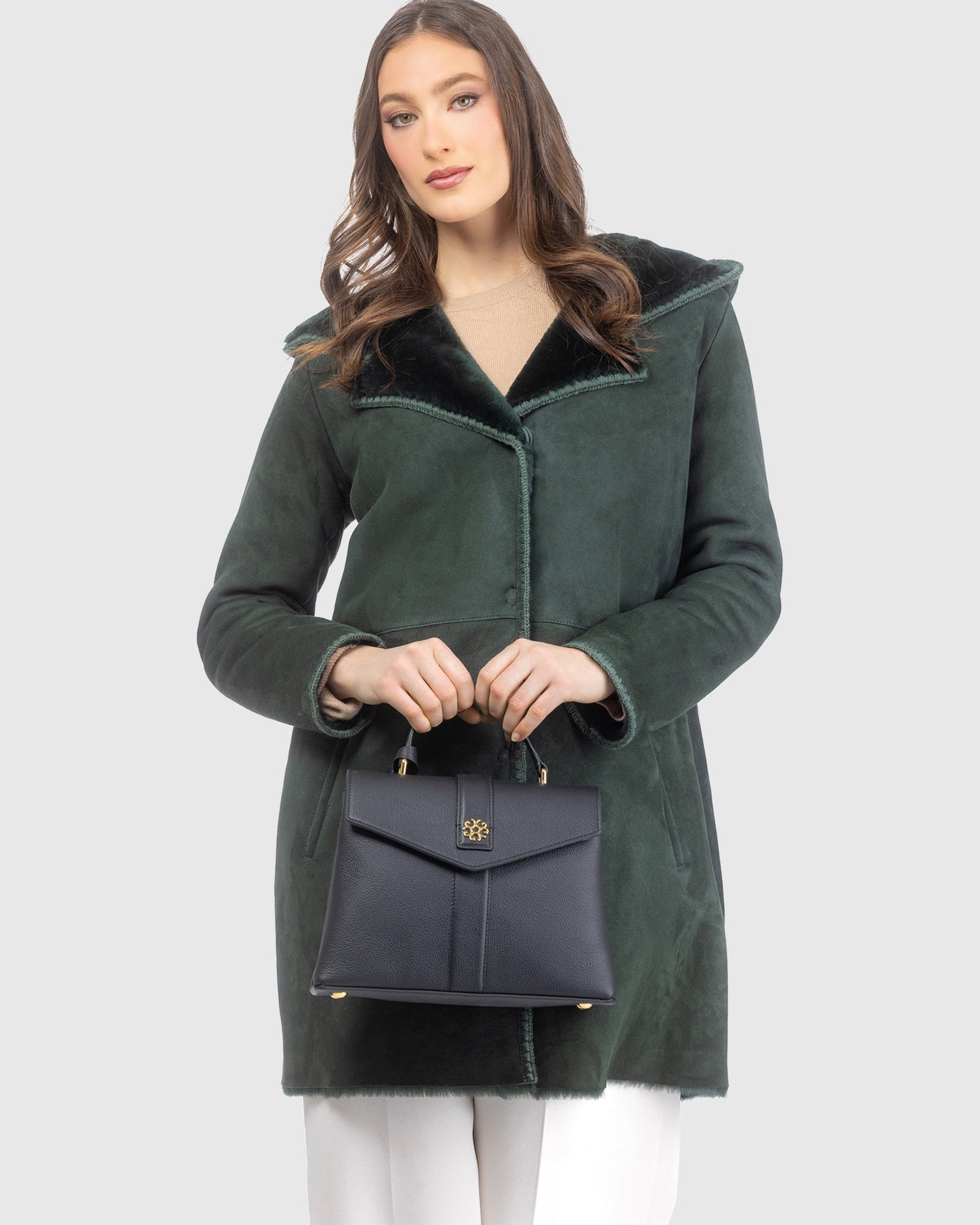 Top Handle Leather Envelope Satchel | Black