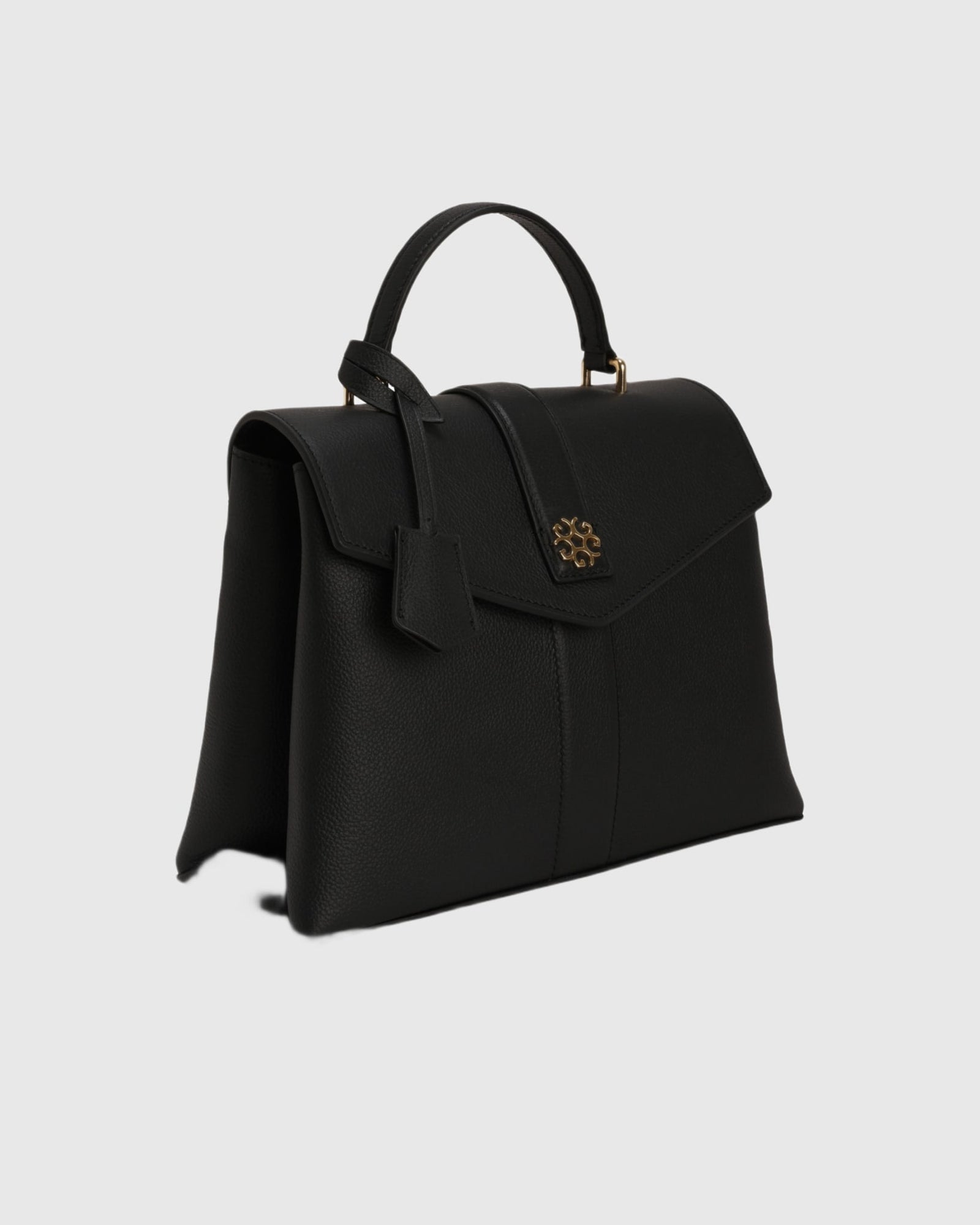 Top Handle Leather Envelope Satchel | Black