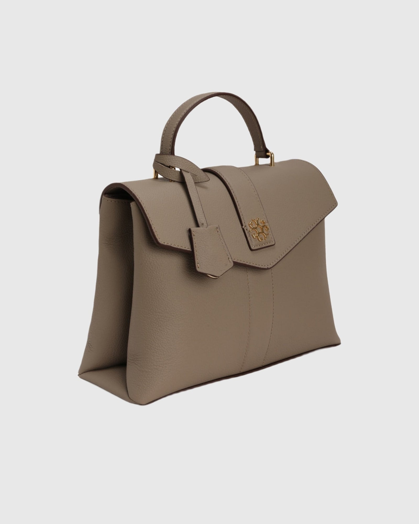 Top Handle Leather Envelope Satchel | Taupe