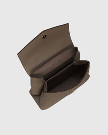 Top Handle Leather Envelope Satchel | Taupe
