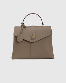 Top Handle Leather Envelope Satchel | Taupe