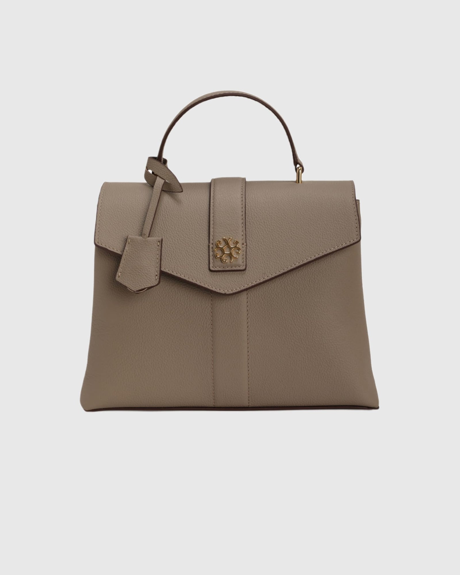 Top Handle Leather Envelope Satchel | Taupe