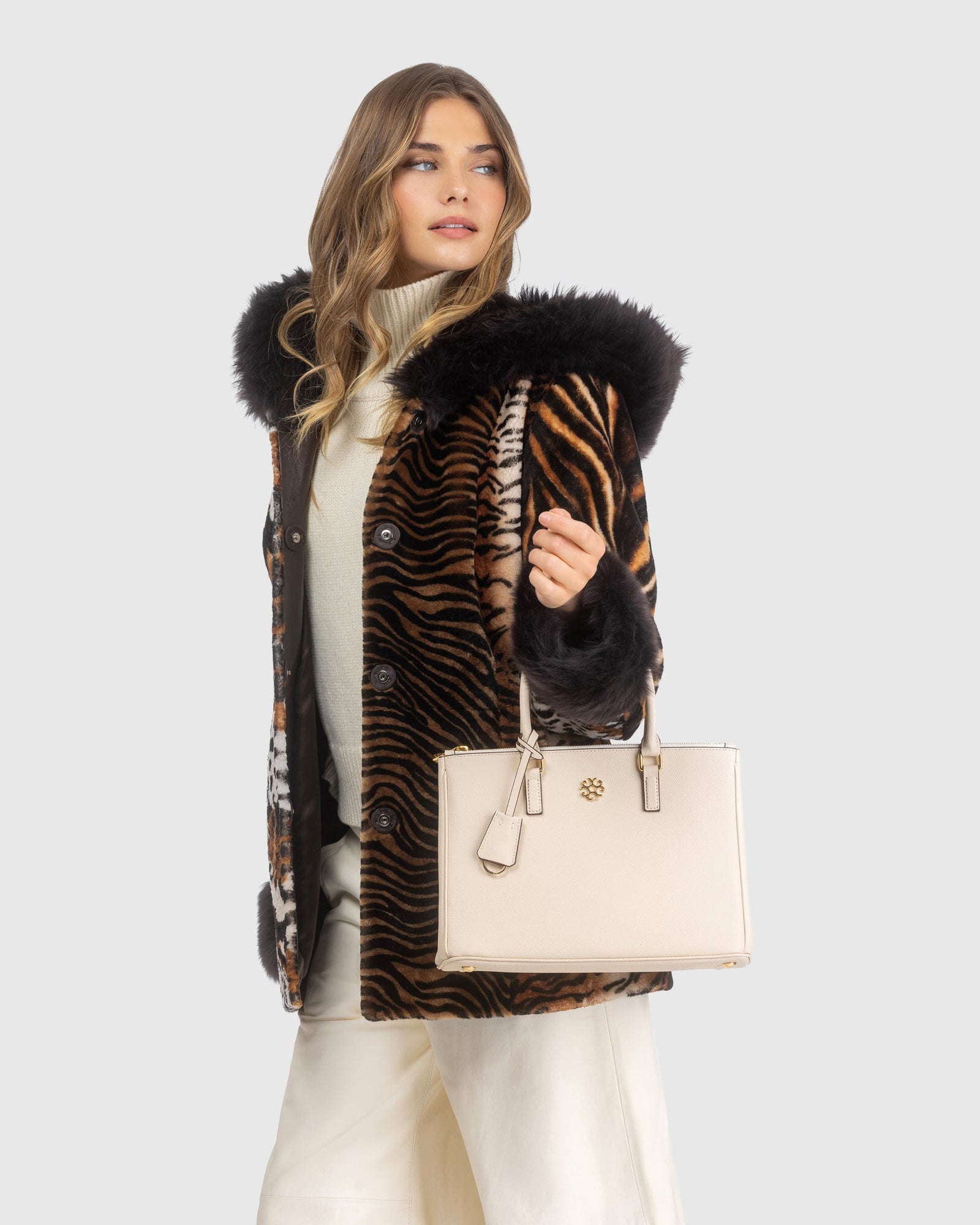 Top Handle Leather Satchel | Beige (V1)