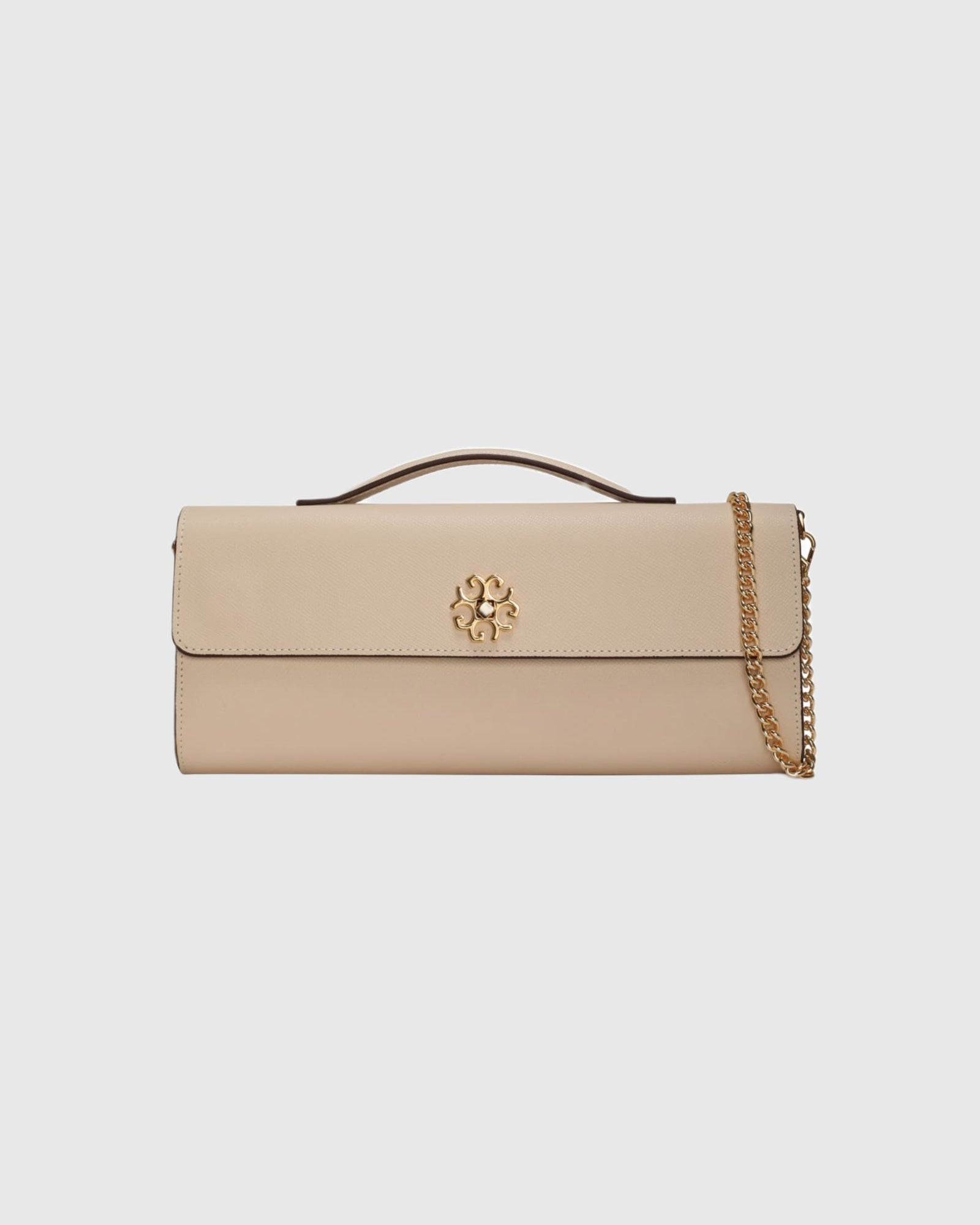 East West Leather Clutch Bag | Beige