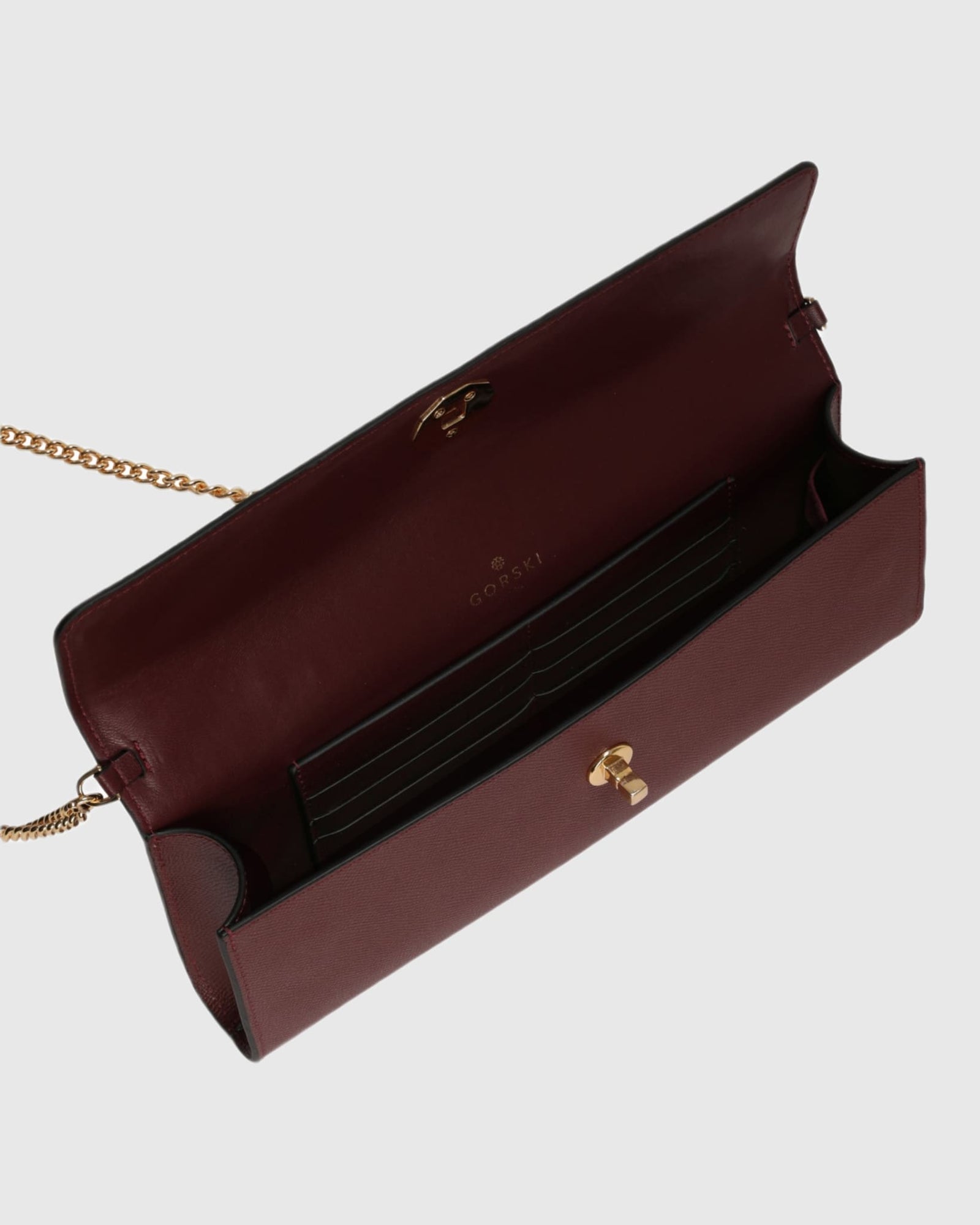 East West Leather Clutch Bag | Burgundy