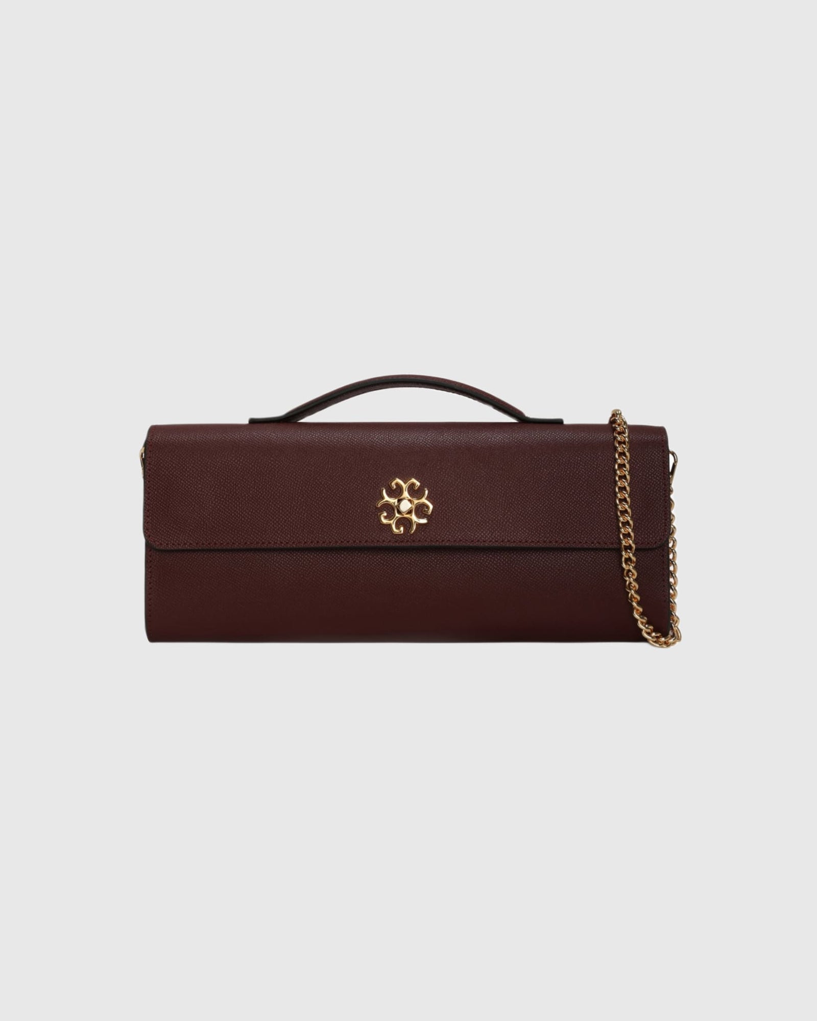 East West Leather Clutch Bag | Burgundy
