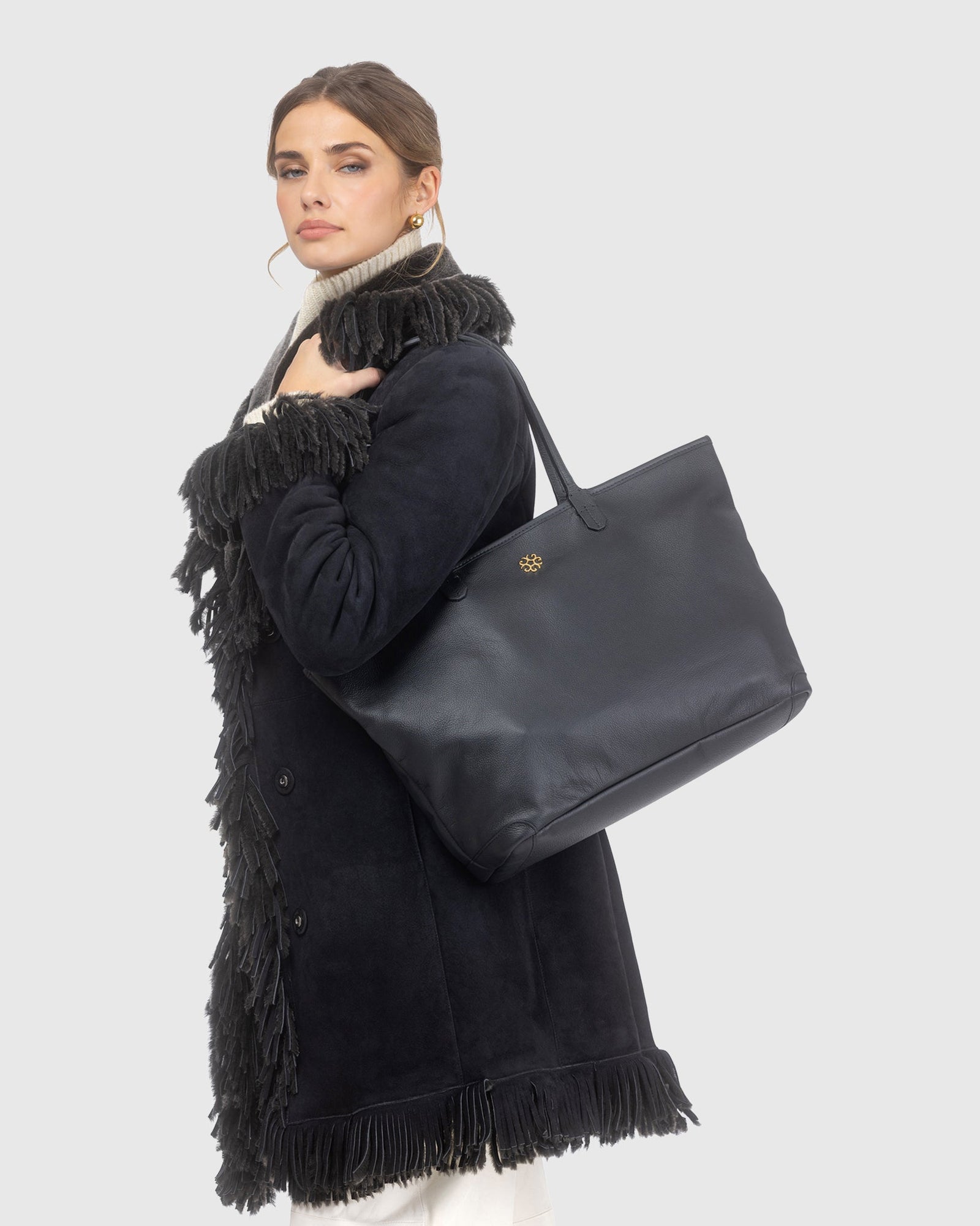 Structured Leather Tote Bag | Black