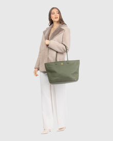 Structured Leather Tote Bag | Olive