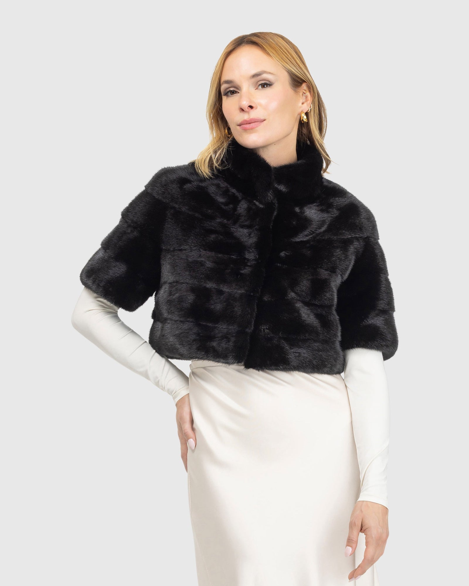 Mink Bolero With Cropped Sleeves | Black