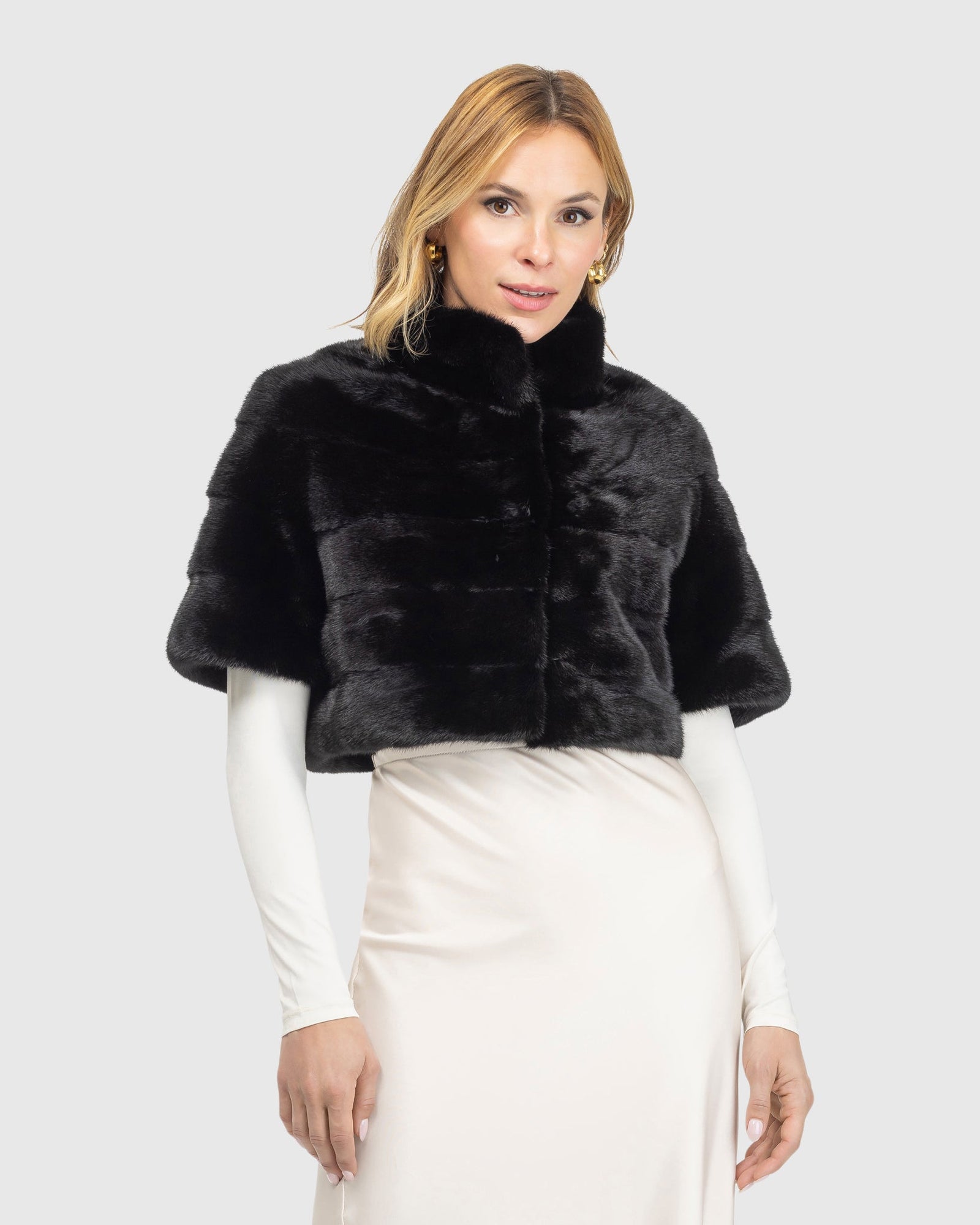 Mink Bolero With Cropped Sleeves | Black