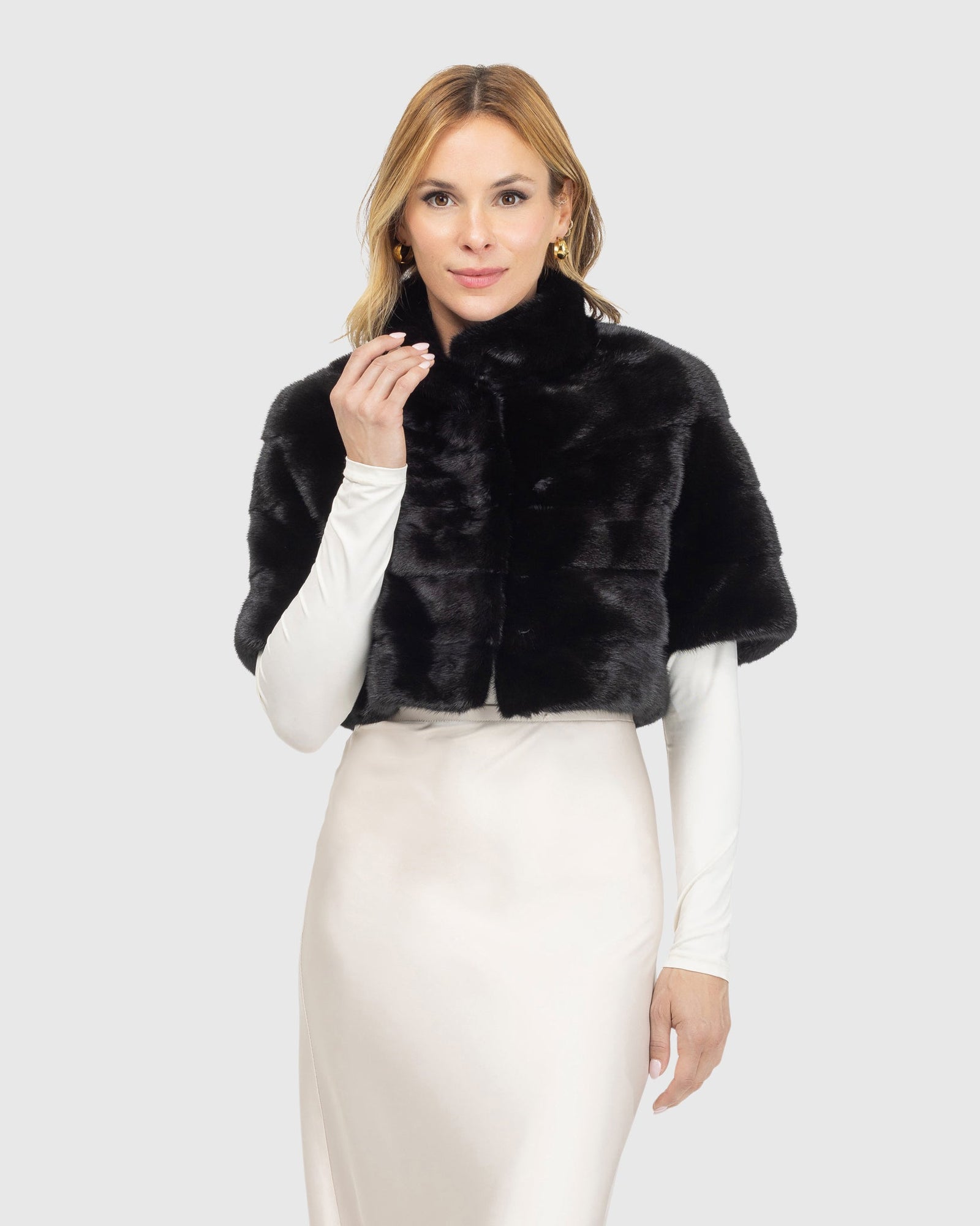 Mink Bolero With Cropped Sleeves | Black