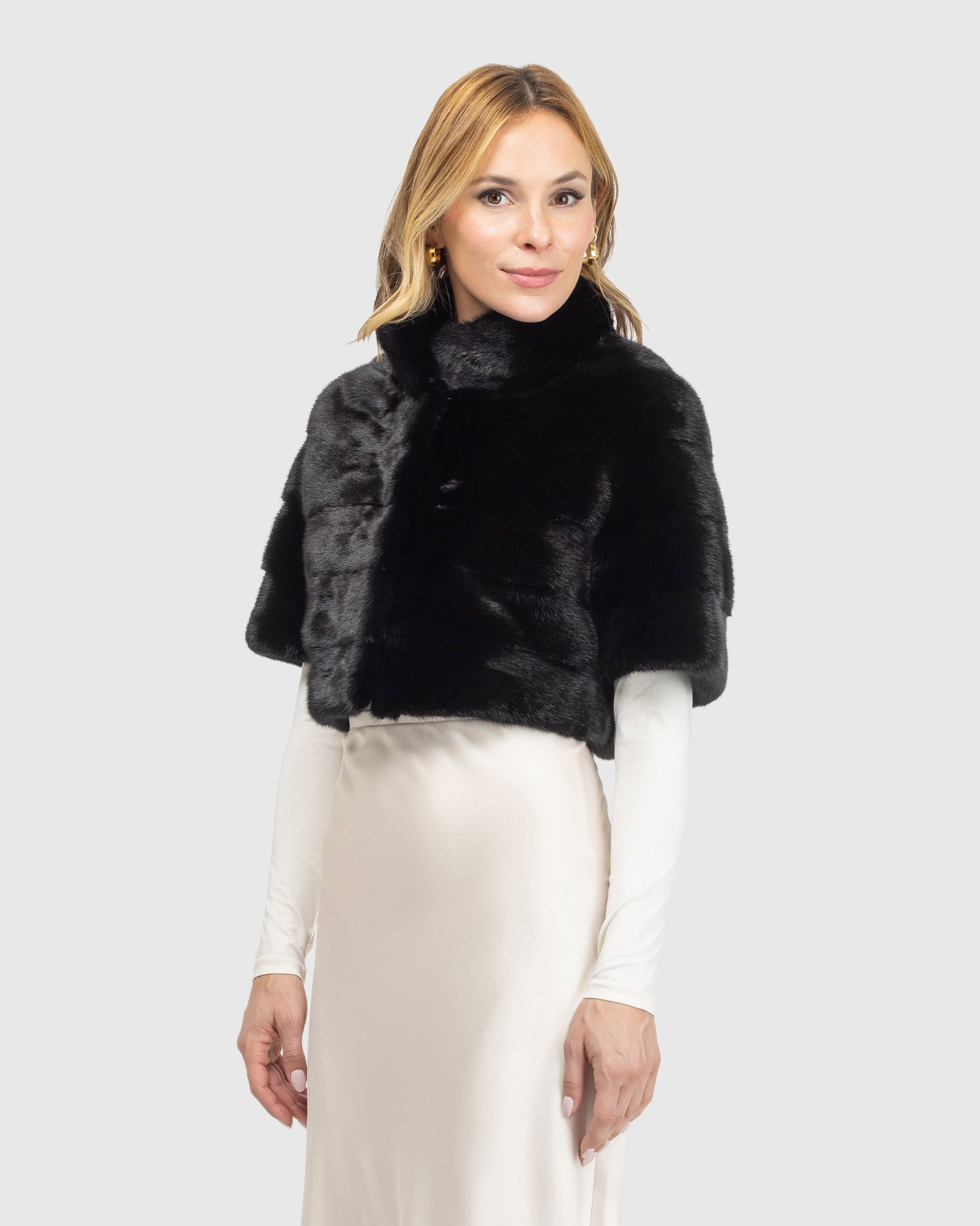 Mink Bolero With Cropped Sleeves | Black