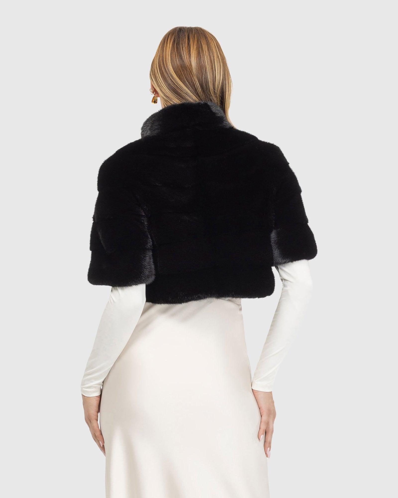 Mink Bolero With Cropped Sleeves | Black