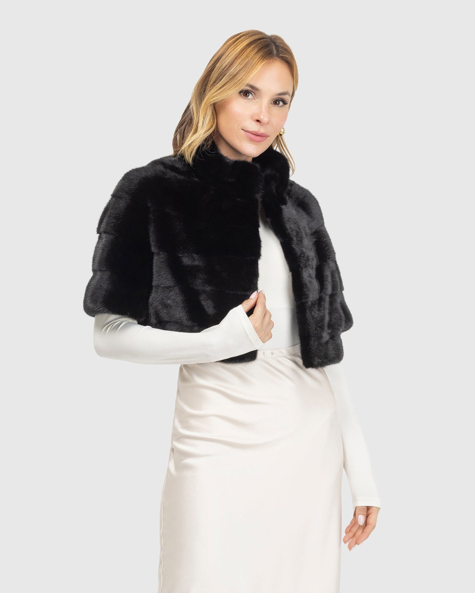 Mink Bolero With Cropped Sleeves | Black