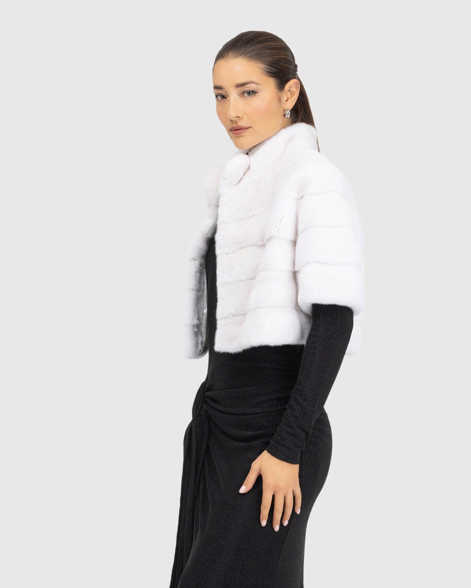 Mink Bolero With Cropped Sleeves | White